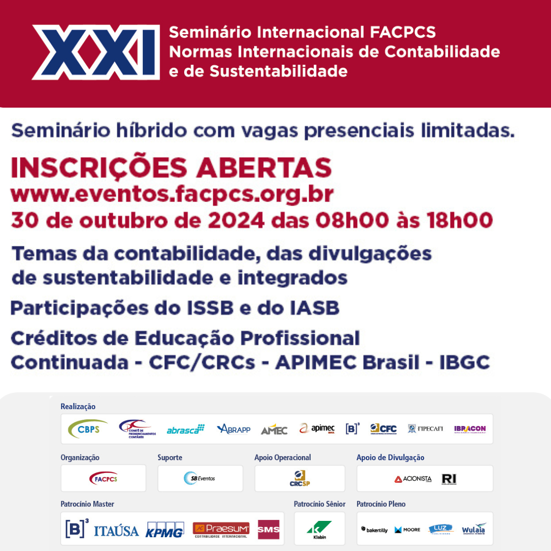 FACPCS realizará seminário sobre normas de relatórios financeiros e de sustentabilidade com apoio da Amec